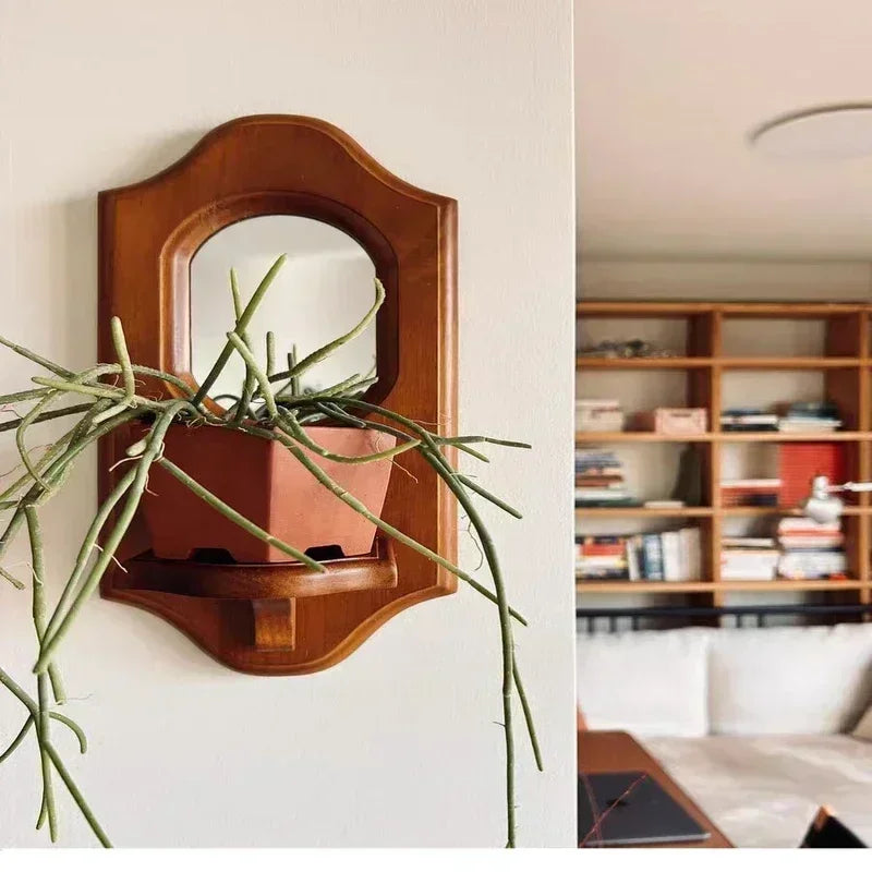 Vintage Wall Mirror with Wooden Aromatherapy Candle Holder and Shelf