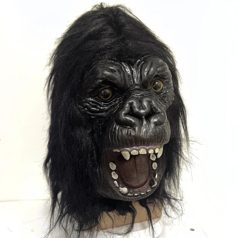 Black Realistic Gorilla Latex Mask for Halloween Cosplay Animal Headgear