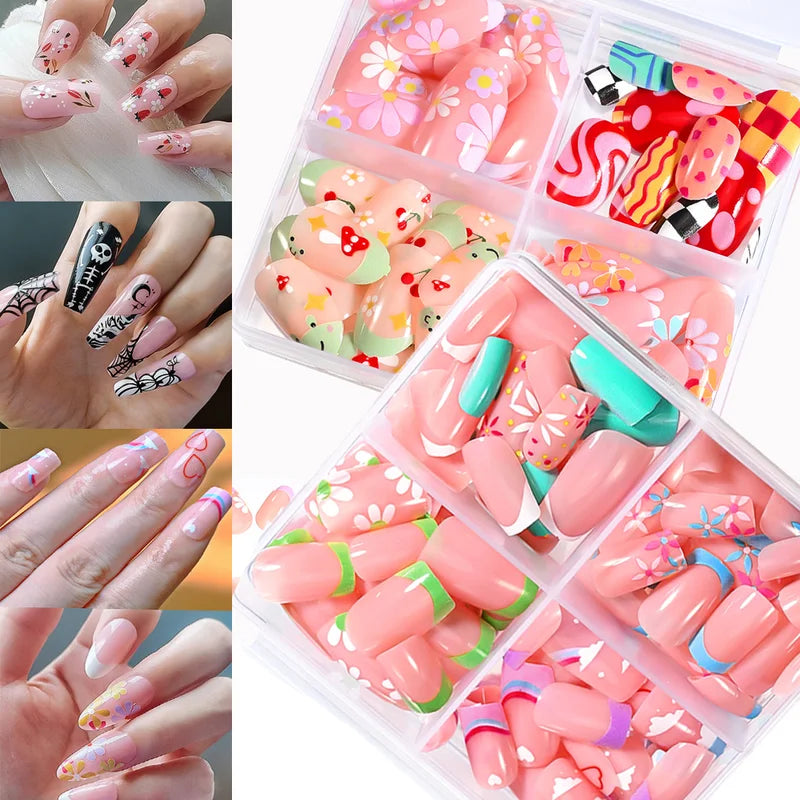 Halloween Press-On Nails Set with Skeleton Design, Full Cover False Nails for Spooky Nails