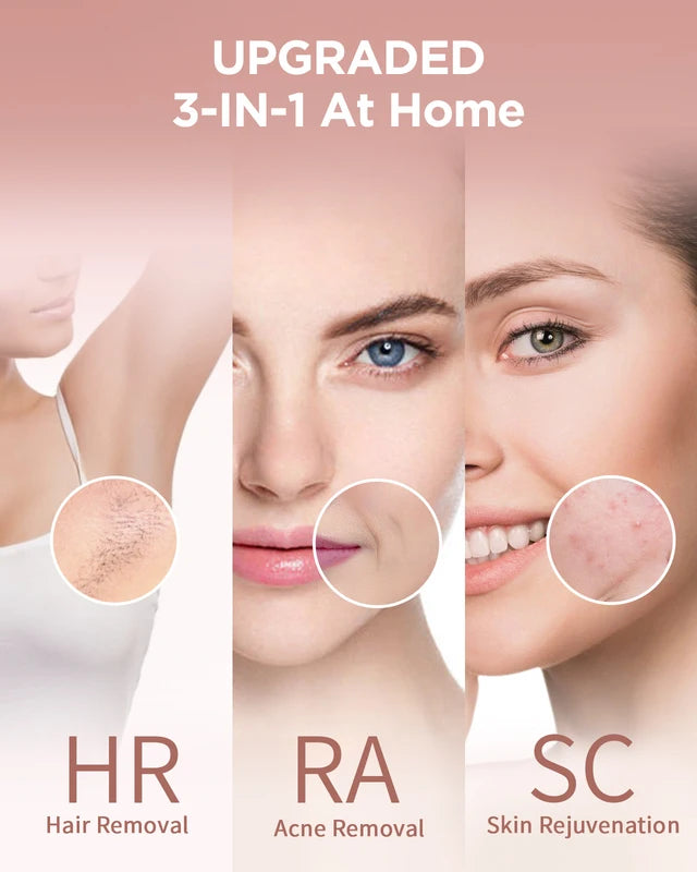 3-in-1 Laser Hair Removal Device for Women with IPL Technology - Painless Bikini Legs Arms