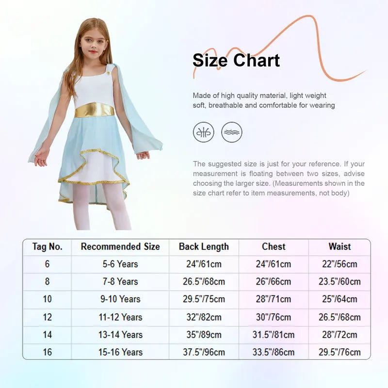 Girls Greek Costume Princess Toga Dress for Halloween & Cosplay