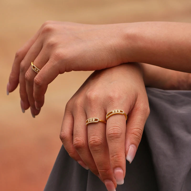 Geometric White Zircon Stainless Steel Necklace Rings for Women - Luxury Jewelry Gift
