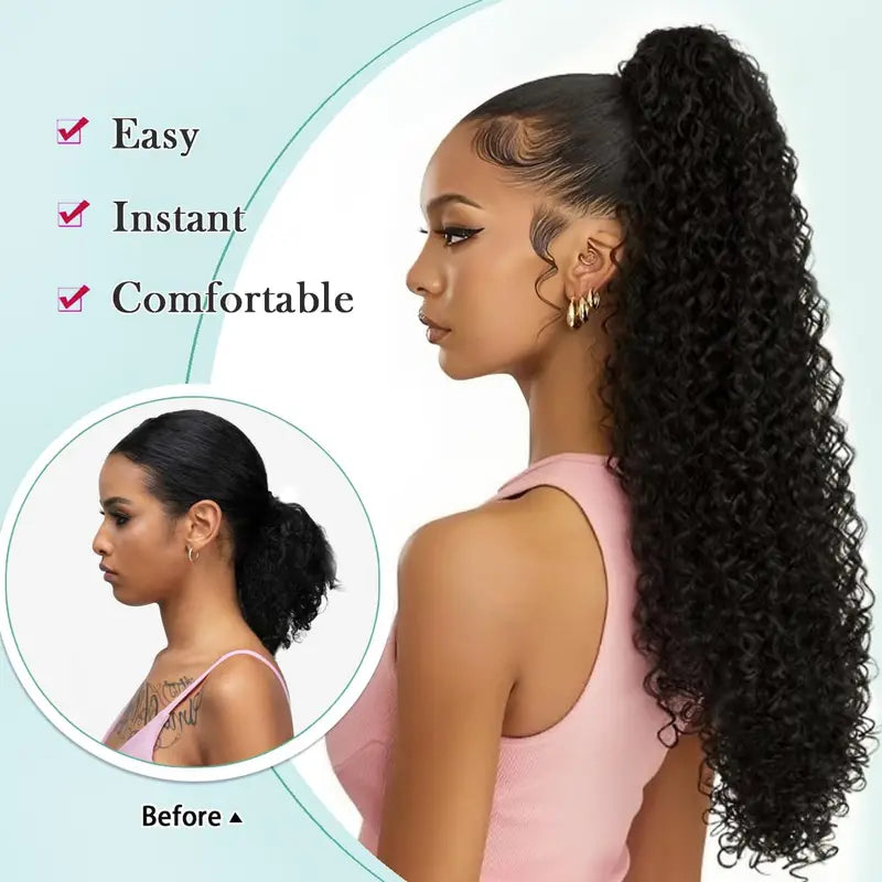 Drawstring Ponytail Extension for Women Curly Wavy Synthetic Hair - Natural Look