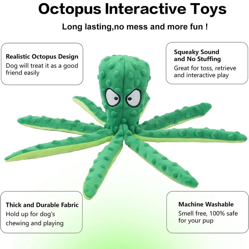 Dog Plush Toy Octopus Non-Stuffed Squeaky Chew Toy for Small Medium Dogs