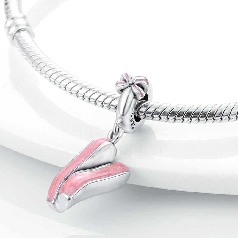 Sterling Silver Pink Pendant Charm for DIY Jewelry Bracelets & Necklaces