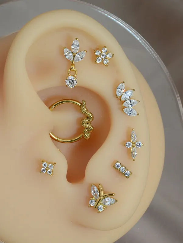 Titanium Steel CZ Leaf Bee Lip Helix Tragus Cartilage Piercing Jewelry