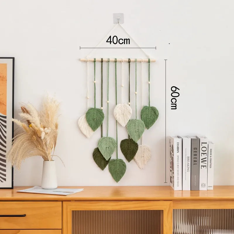 Handmade Woven Leaf Macrame Wall Hanging Bohemian Cotton Rope Decor for Bedroom & Living Room