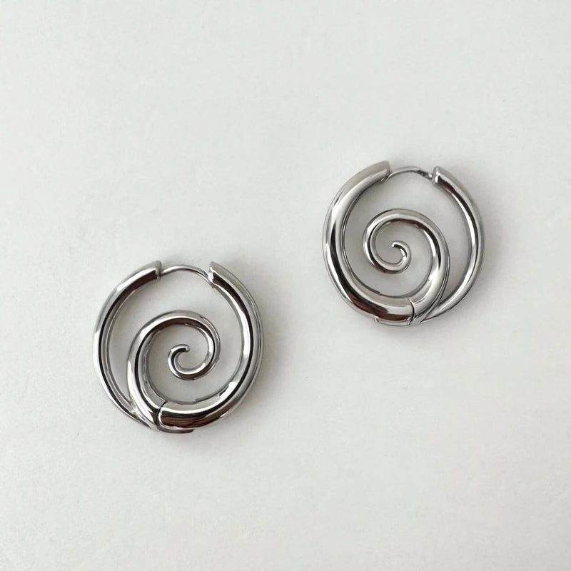 Stainless Steel Hoop Earrings with Spiral Design - Gothic Punk Style
