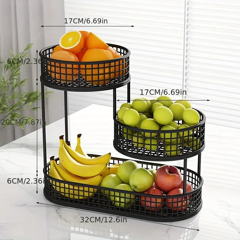 Multi-Layer Stainless Steel Fruit Basket - Round Food Storage Display Rack