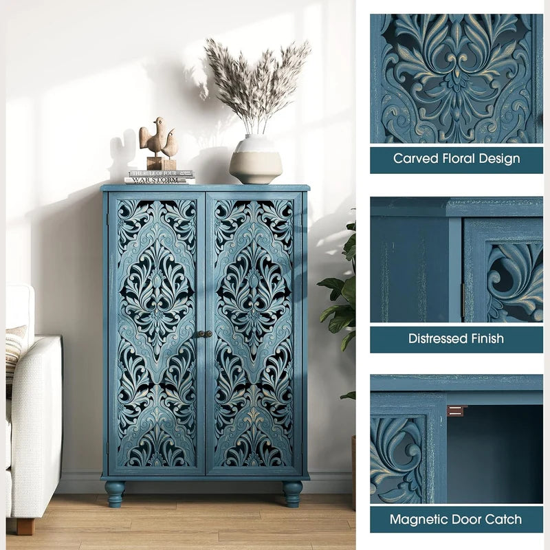 47-Inch Tall Accent Cabinet with Doors & Storage - Blue