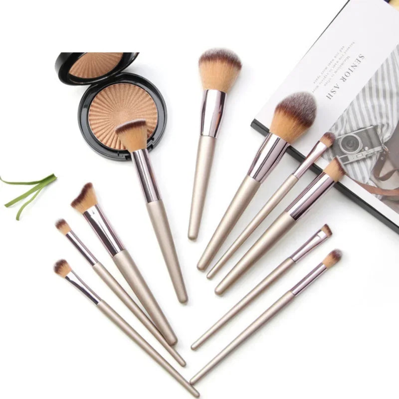 Soft Champagne Makeup Brushes Set for Face and Eyes - Cosmetic Blending & Foundation Tools