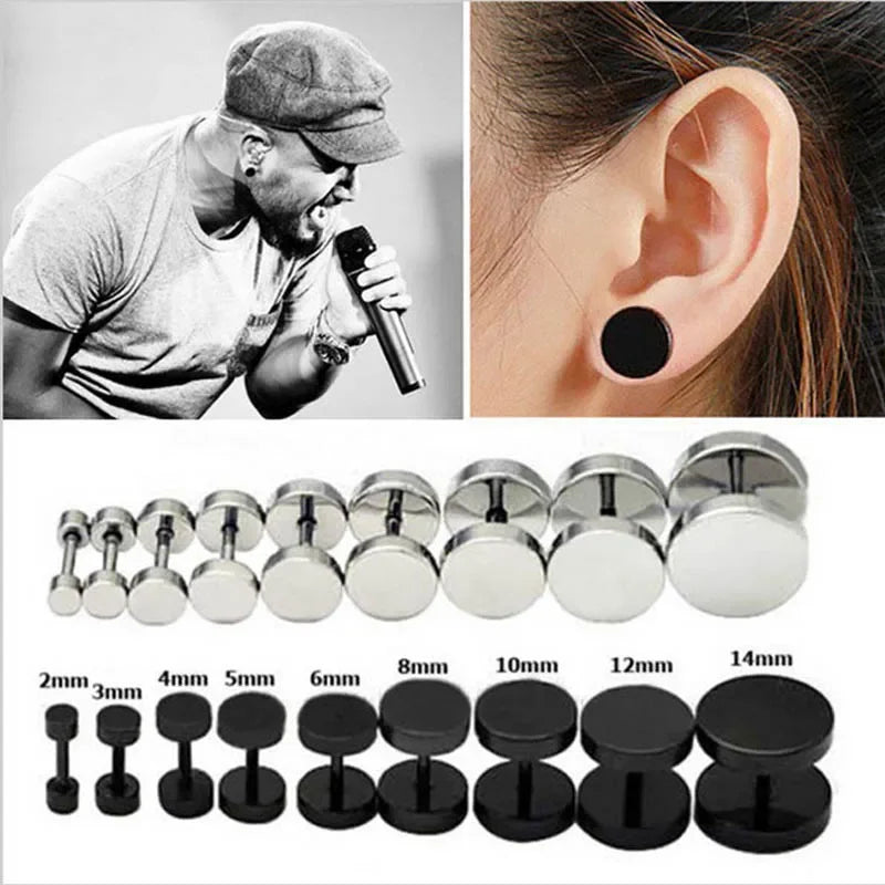 Unisex Round Stud Earrings for Women & Men - Stainless Steel, 2-14mm