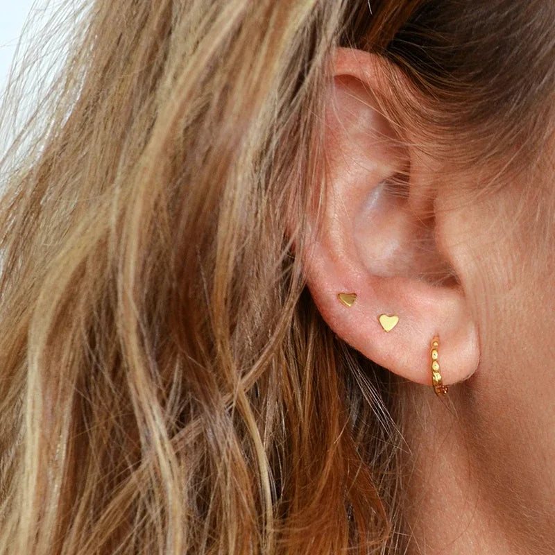 925 Sterling Silver Small Stud Earrings for Women Heart Star Moon Geometry Jewelry