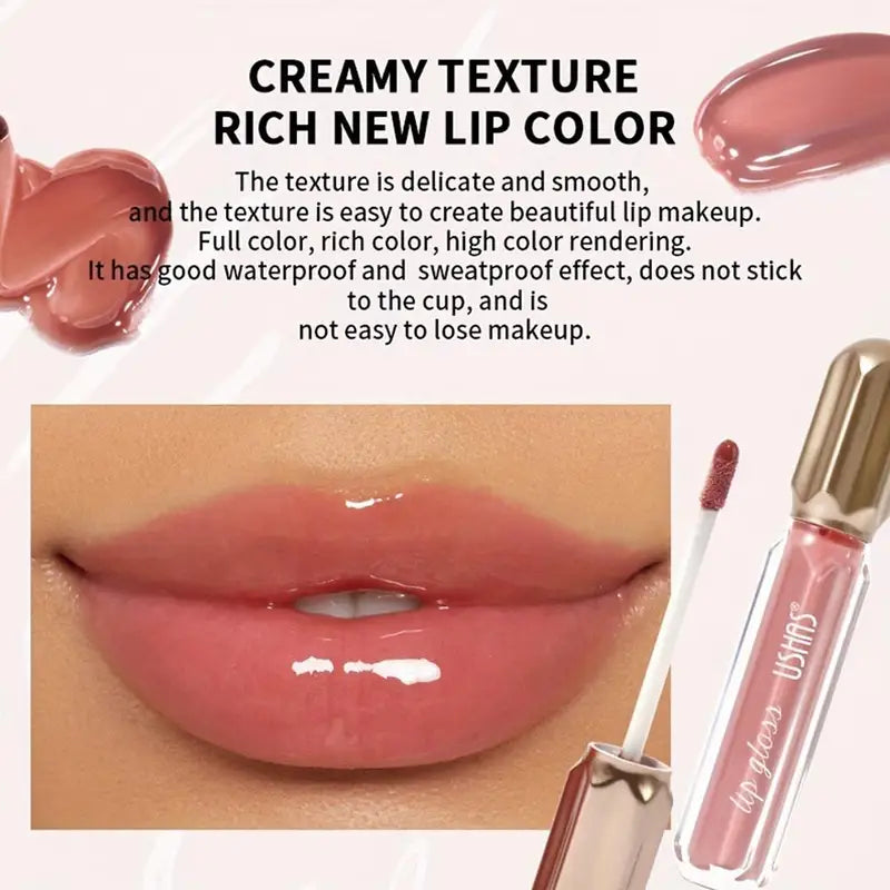 Long Lasting Waterproof Lip Gloss with Glitter & Moisturizing Shine - 6 Colors