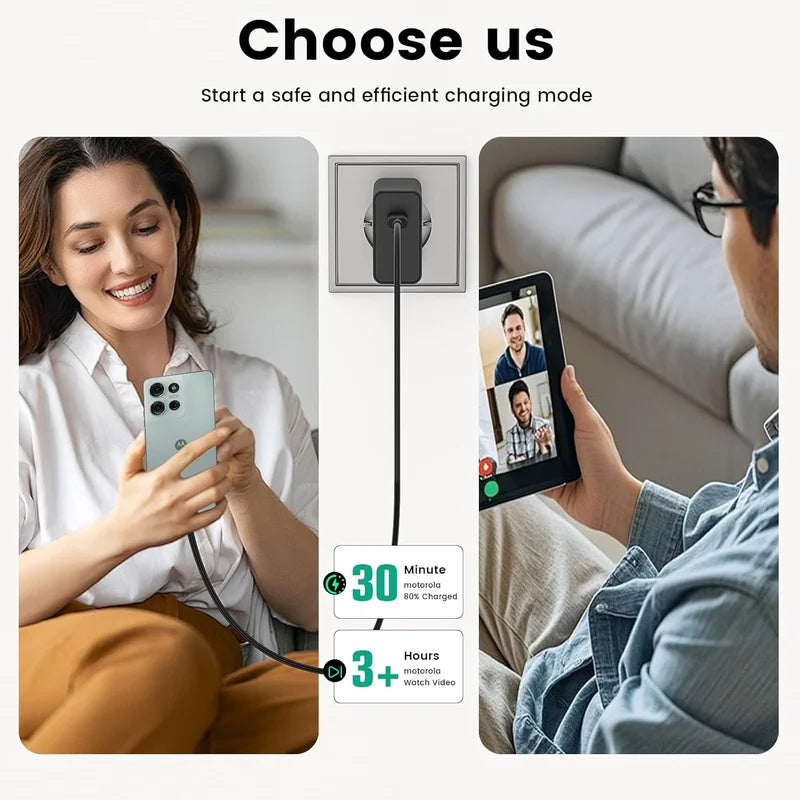 68W USB-C Fast Charger with Cable for Motorola Edge Series & More