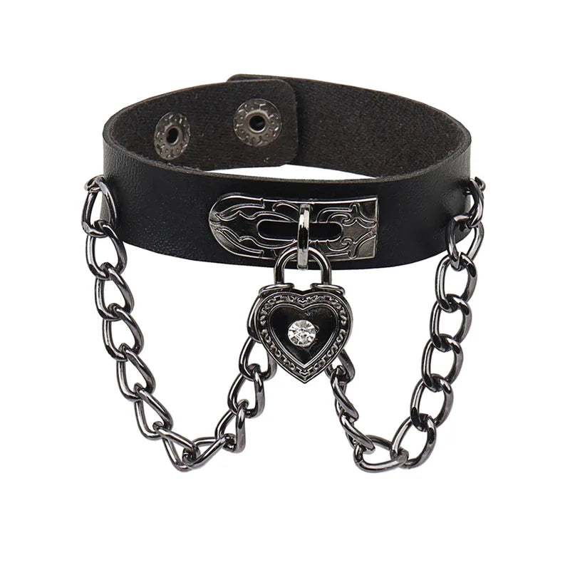 Adjustable Punk Rock Leather Bracelet Set with Spiked Studded Cuffs for Men Women 80s Emo Style