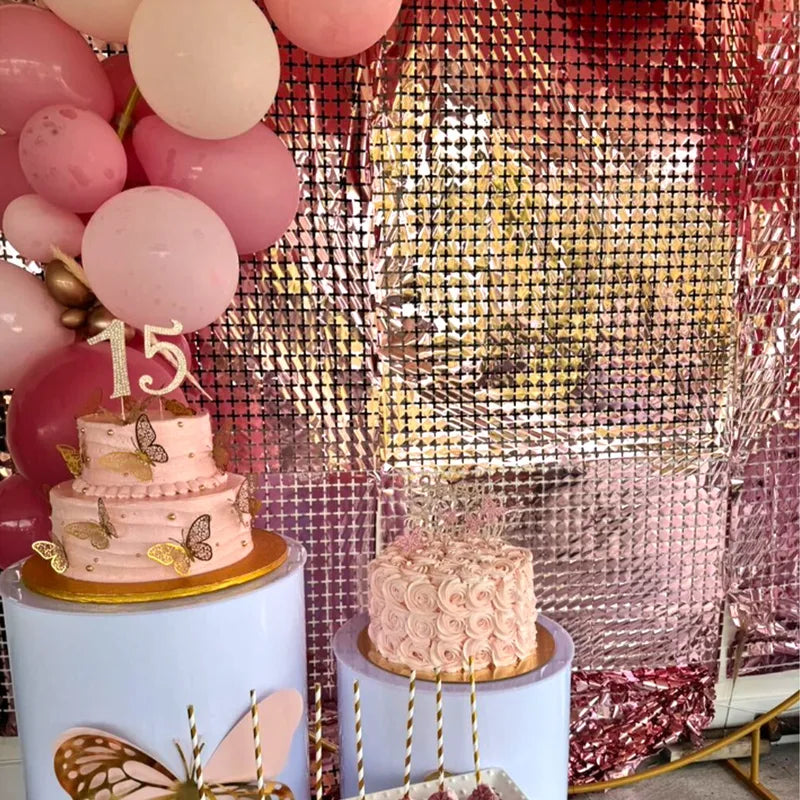 Party Glitter Foil Curtain Backdrop Decorations - Silver & Rose Gold for Events