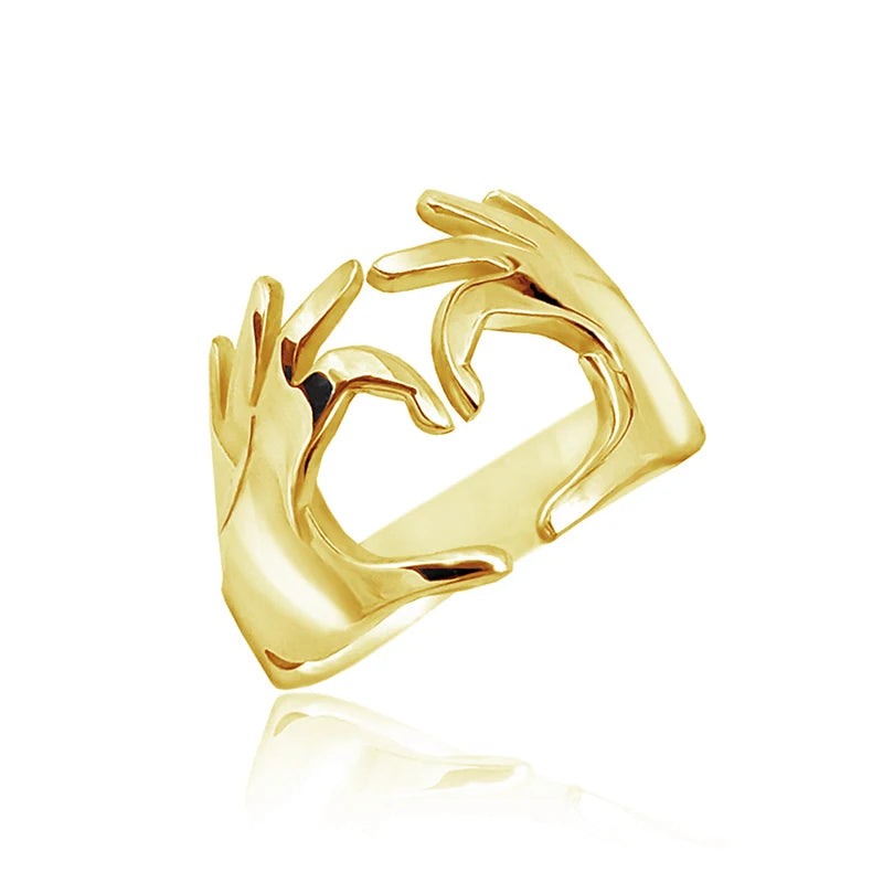 Double Heart Couple Rings Adjustable Love Jewelry for Women and Men