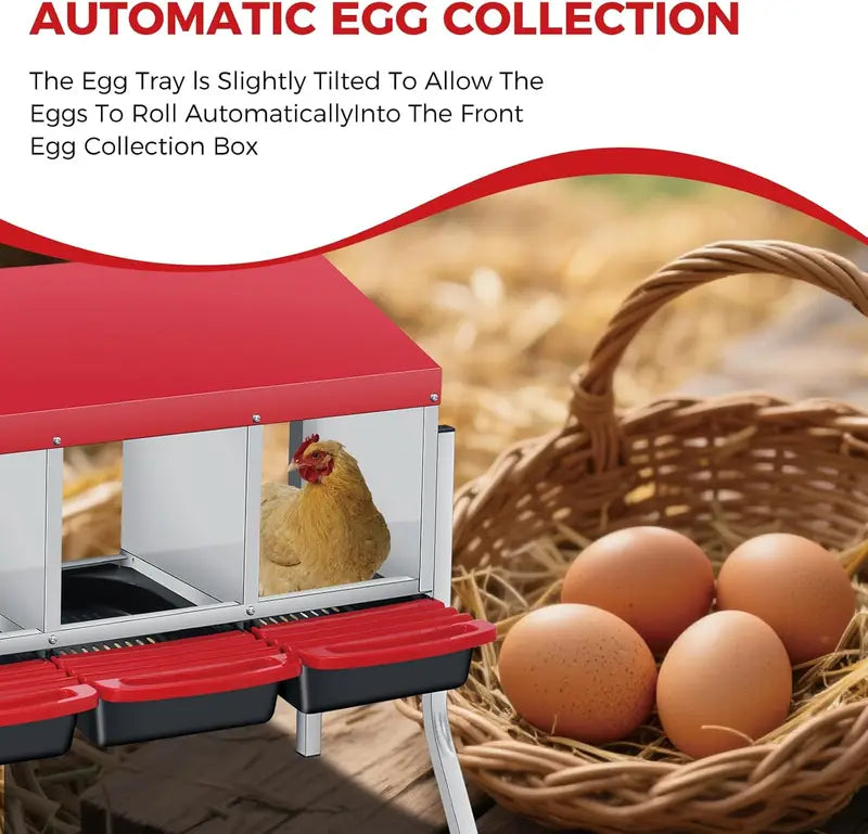 Multi-Compartment Metal Chicken Nesting Box with Automatic Egg Roll-Out, Waterproof Steel Coop