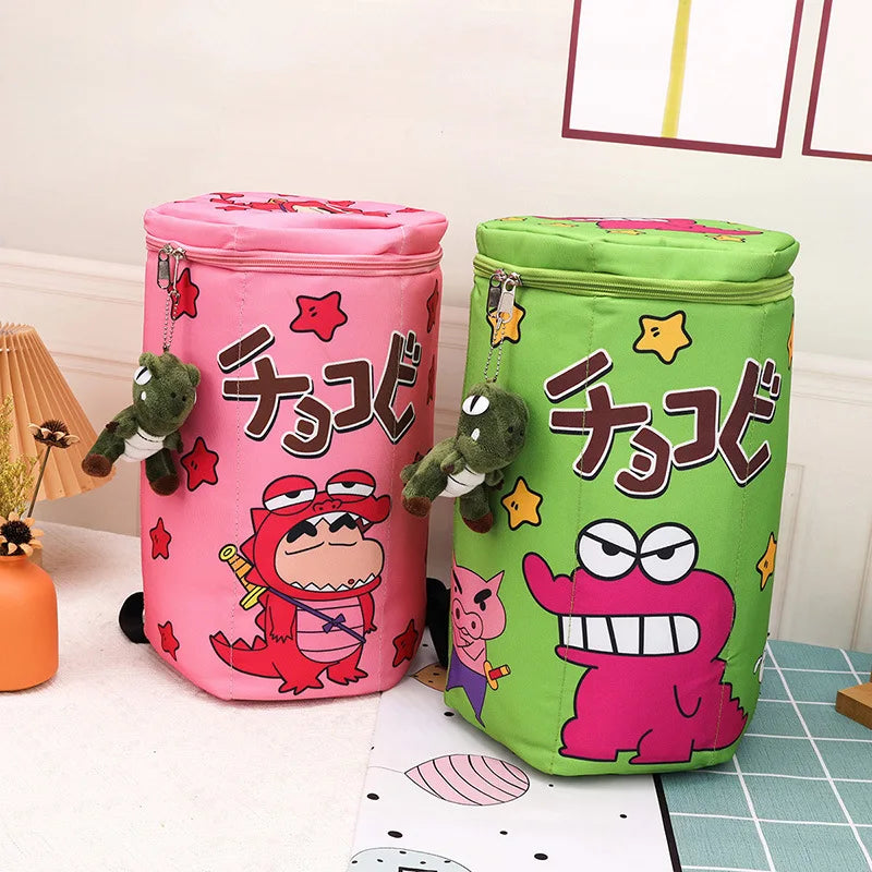 Cute Crayon Shin-Chan Backpack for Kids, Large Capacity Crocodile Biscuit Bag with Zipper