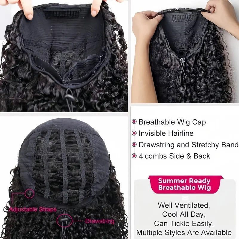 Kinky Curly Human Hair Wig 250% Density Seamless Flip Over 3-in-1 Wear No Glue