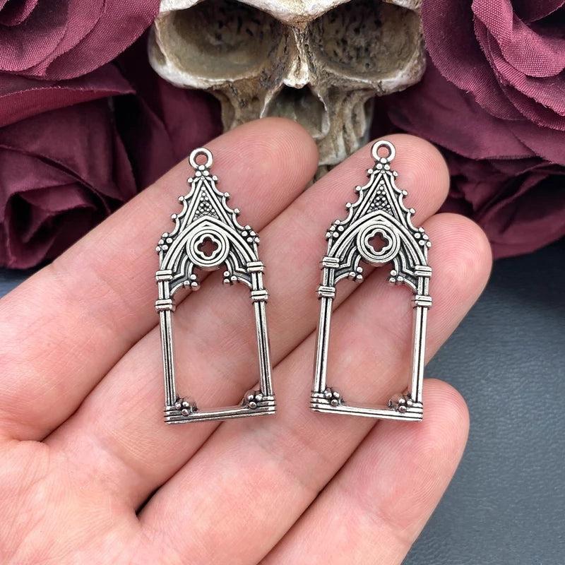 Set of 5 Gothic Vintage Castle Church Charms for Jewelry Making 47x19mm
