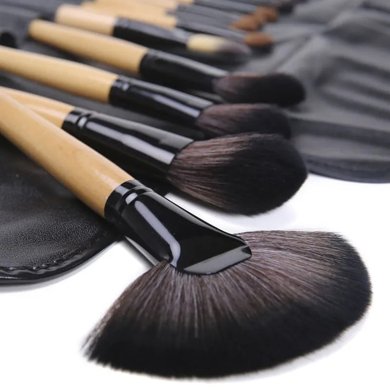 24-Piece Makeup Brush Set with Portable Leather Case - Professional Cosmetics Tools