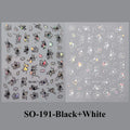 2pcs 3D Black White Flower Nail Art Decals Stickers for Manicure