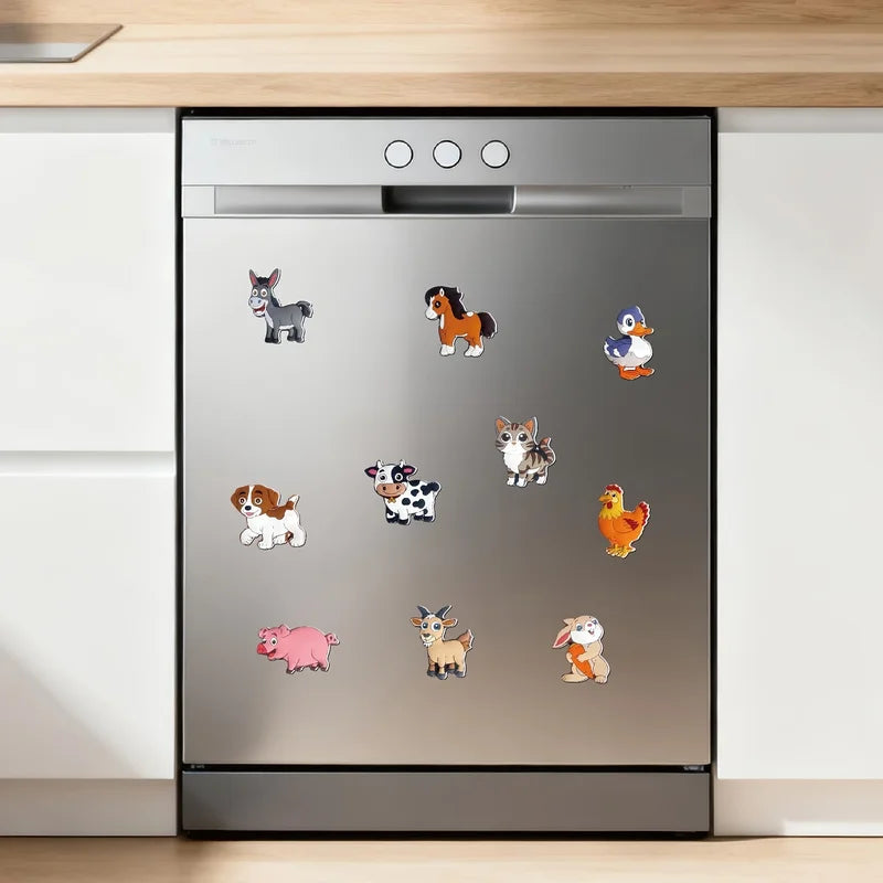 10PCS Farm Animal Refrigerator Magnets Set - Cute Cartoon Animal Tiles for Kitchen Decor