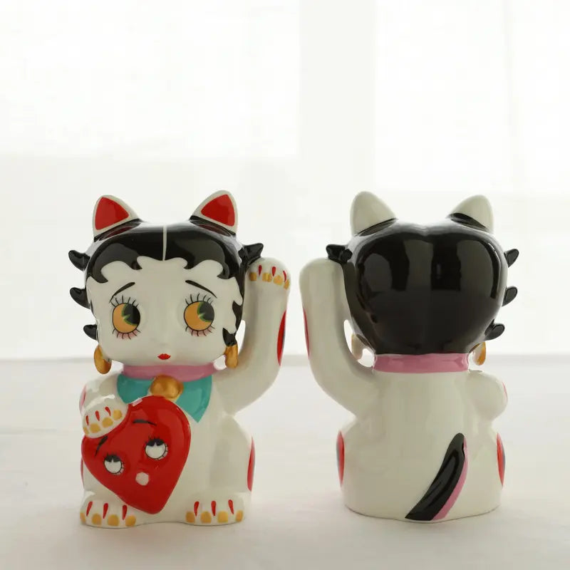 Lucky Cat Ornament Ceramic Statue Cute Cartoon Living Room Decor Gift