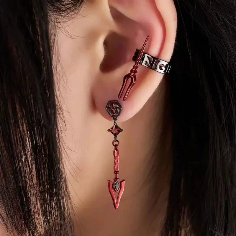 Anime Cosplay Jewelry Set - EVA Spear of Longinus Ear Cuff & Dangle Earring for Fans
