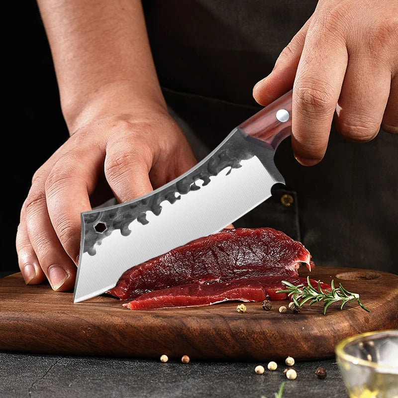 Stainless Steel Kitchen Chef Knife with Wooden Handle - 22cm Sharp Meat & Vegetable Cutter