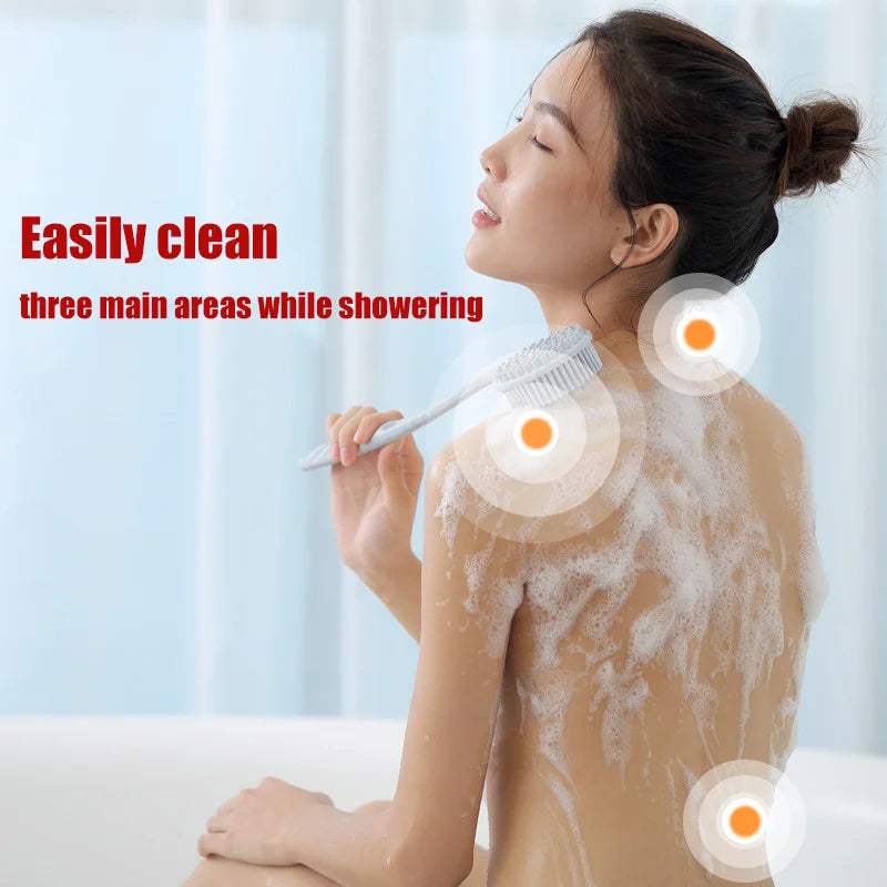 Long Handle Silicone Back Scrubber & Body Exfoliating Brush for Bath & Massage