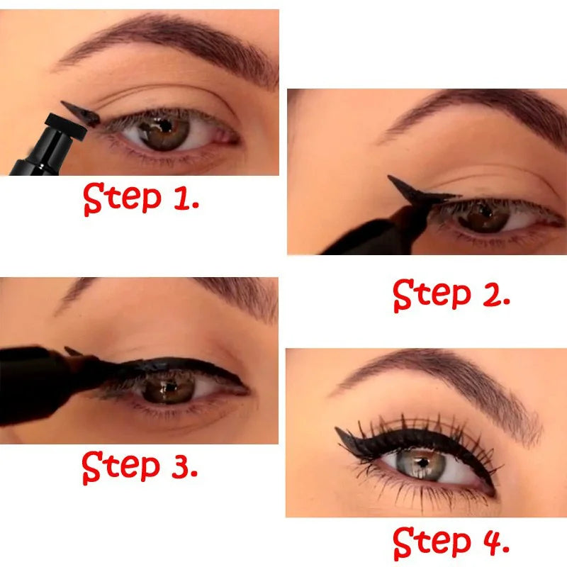 Double-Ended Waterproof Liquid Eyeliner Stamp Pen - Fast-Drying, Smudge-Proof, Long-Lasting Black