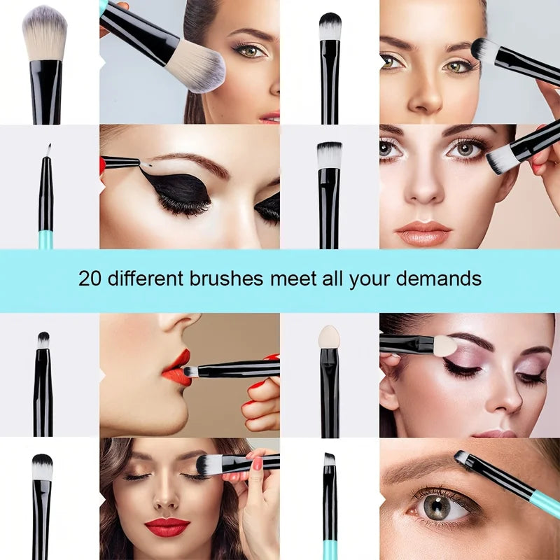 20-Piece Makeup Brush Set with Sponge Kit - Eyeshadow, Eyeliner, Foundation & Blush Brushes