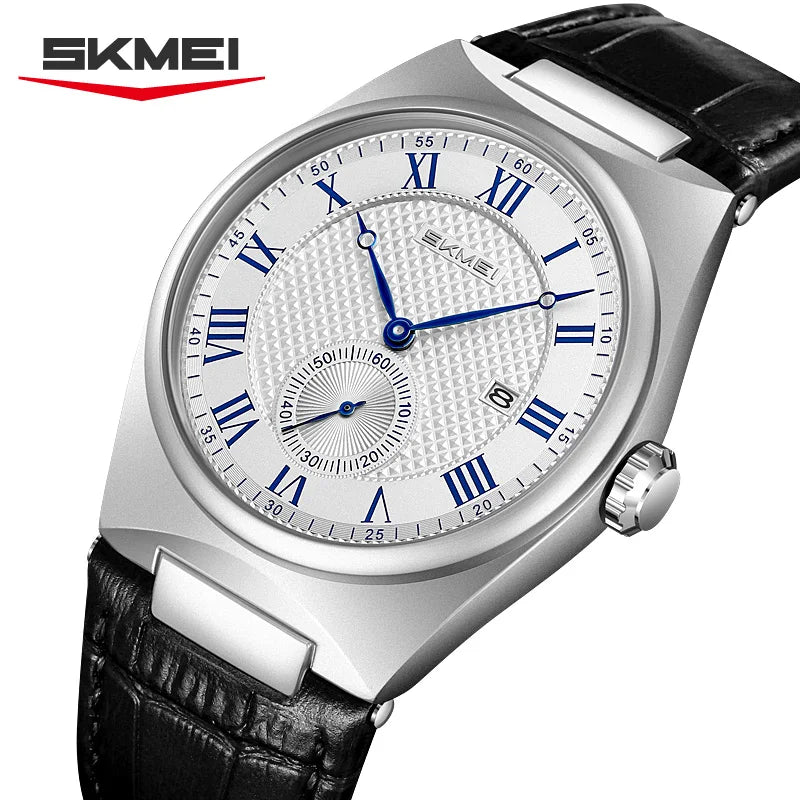 Men's Elegant Quartz Watch with Roman Dial Waterproof Leather Strap Casual Business Watch