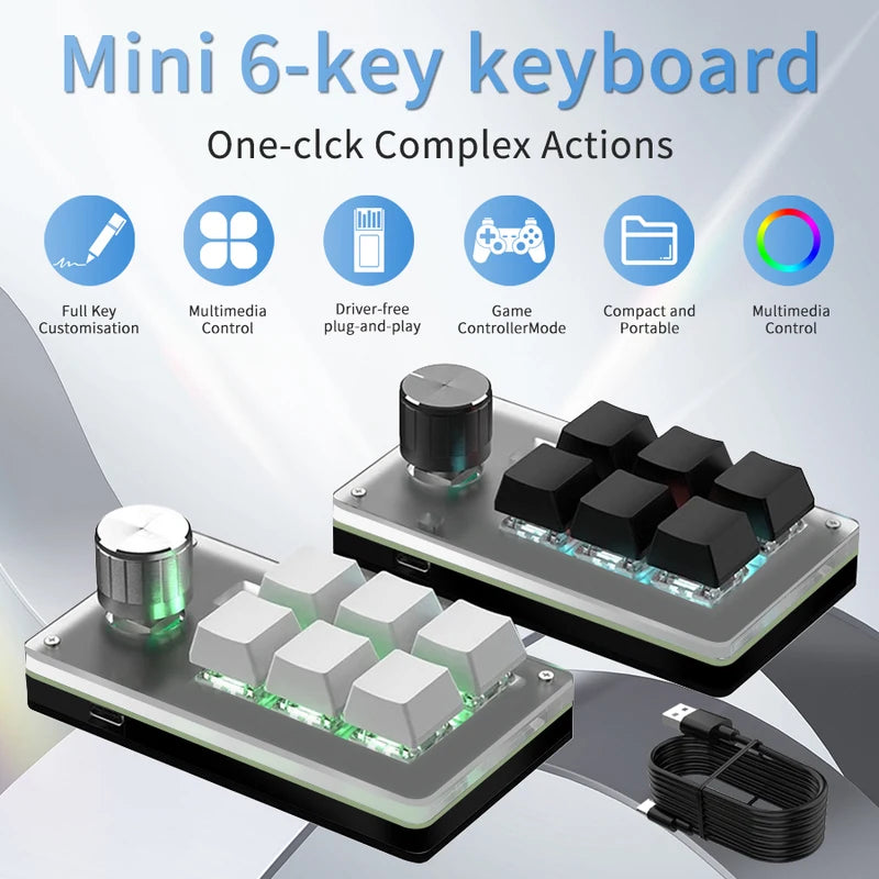 Mini RGB Mechanical Keyboard with 6 Keys & Rotary Knob for Photoshop & Gaming