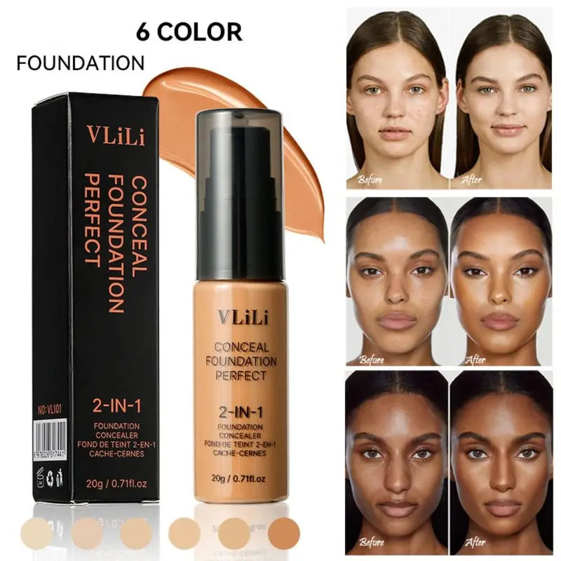 6 Colors Matte Waterproof Liquid Foundation Concealer - Oil-Control, Full Coverage