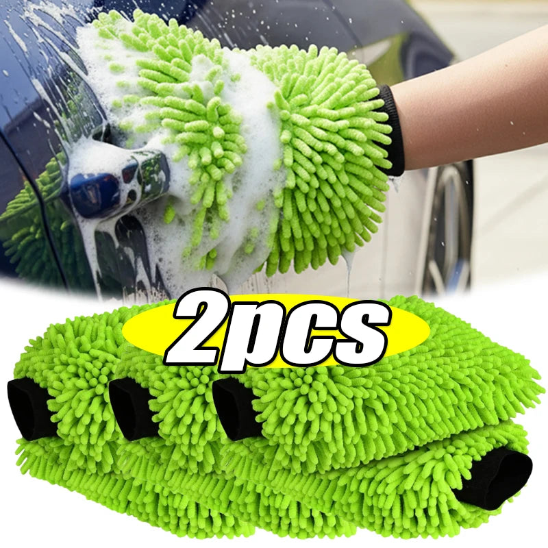 Microfiber Car Wash Gloves Double-Sided Scratch-Free Cleaning Tool Portable