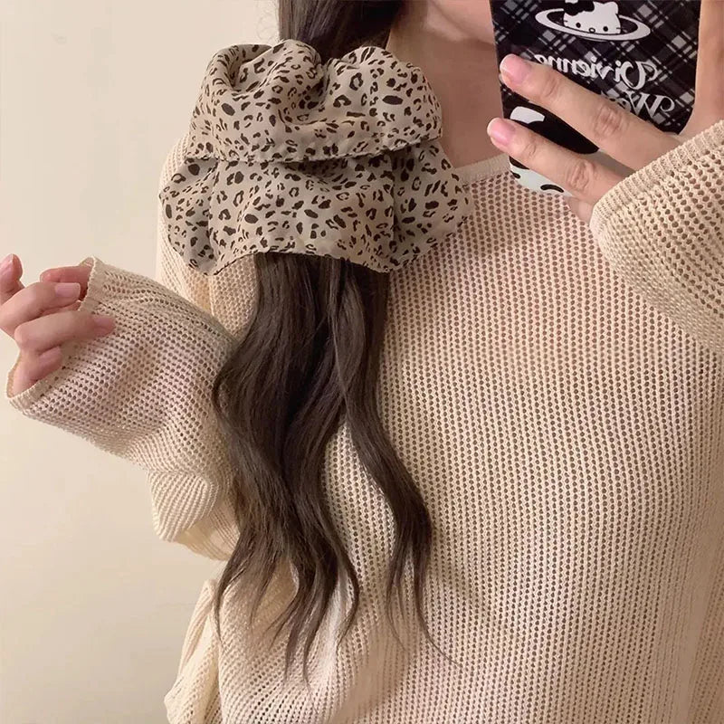 Vintage Leopard Print Large Scrunchie for Women & Girls Hair Accessories