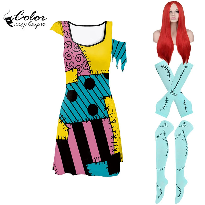 Halloween Sally Costume Dress Set for Women with Wig and Socks - Cosplay & Party Outfit