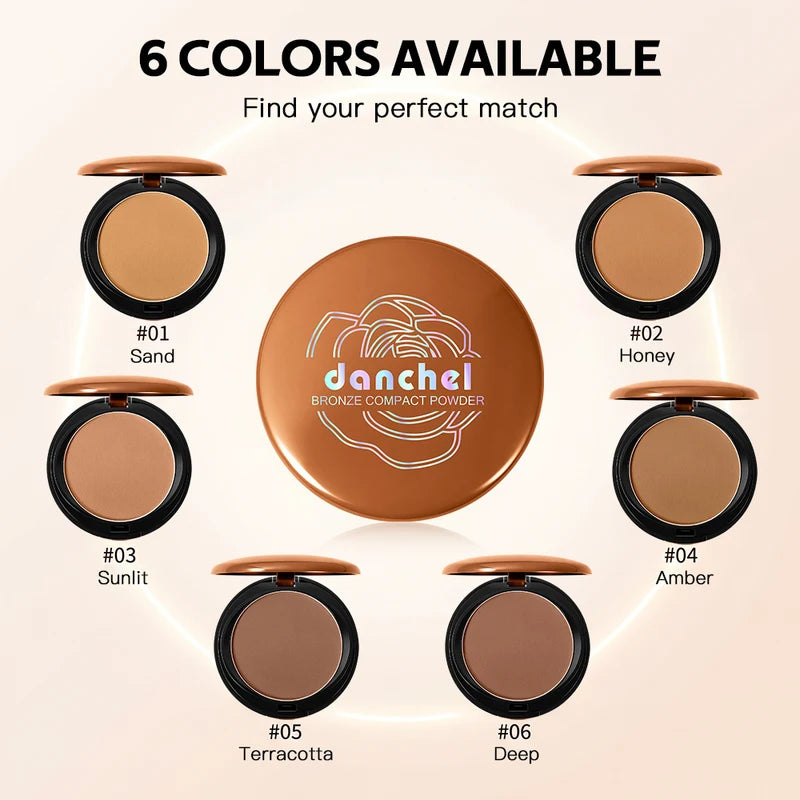 Bronze Compact Powder with Mirror - Long-Lasting Matte Finish Face Powder for Natural Skin Tone