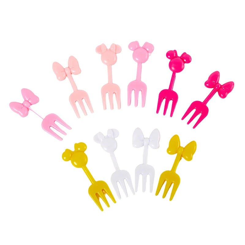 Mini Cartoon Fruit Forks - 10 Pack Reusable Plastic Childrens Snack & Dessert Utensils