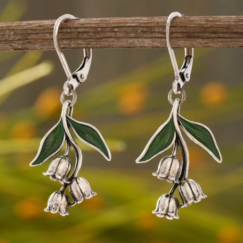 Vintage Lily of The Valley Floral Drop Earrings for Women - Dangle Flower Leaf Jewelry