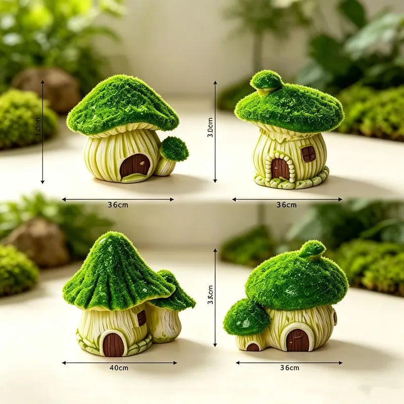 Miniature Mushroom House Garden Ornaments - Cute Landscape Moss Decor, Desktop Bonsai Accessories