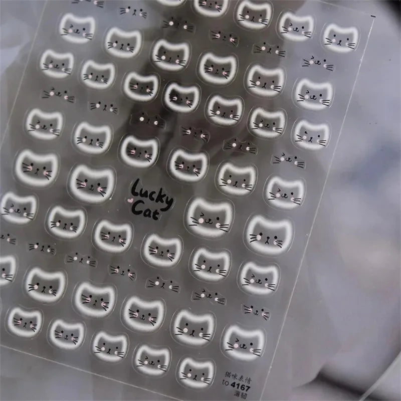 Cat Face Nail Art Stickers - Embossed Relief Manicure Decals for Creative Nails