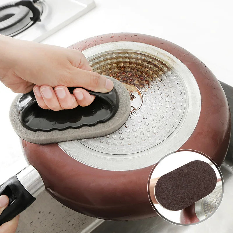 Magic Emery Sponge Brush with Handle - Reusable Kitchen & Pot Cleaner