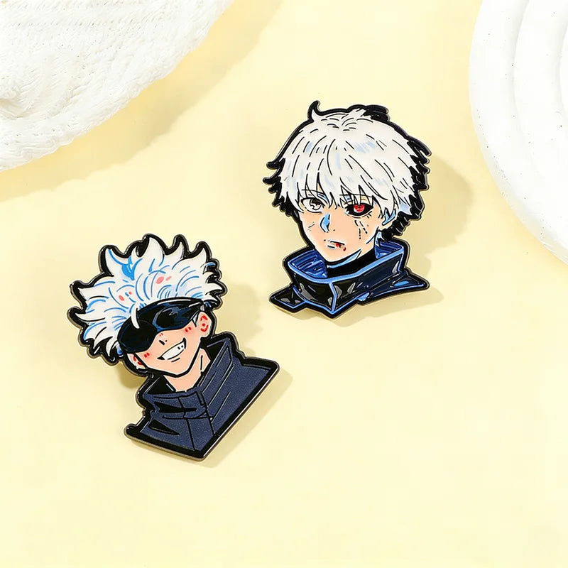 2Pcs Anime Character Lapel Pins - Kaneki Ken Gojō Satoru Enamel Brooches Gift
