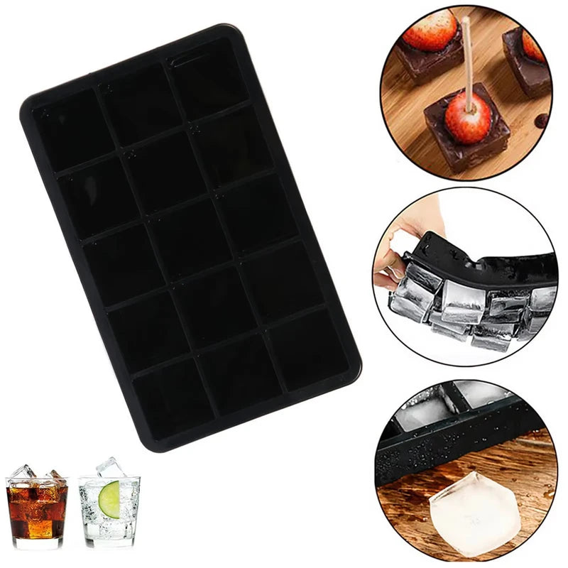 Silicone Ice Cube Tray 15-Grid Square Ice Mold Reusable for Whiskey Cocktails
