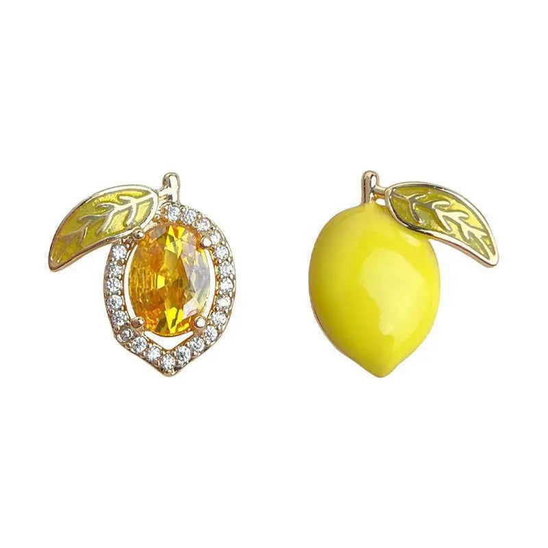 Summer Fruit Zircon Stud Earrings for Women - Cute Lemon Design Party Jewelry